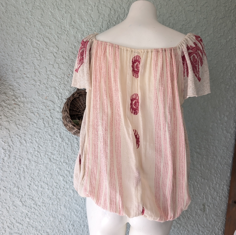 Free People‎ Pukka Top Off Shoulder Tassel Embroidery Boho Festival Size L - Picture 5 of 7